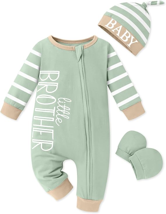 Baby Boy Clothes Newborn Baby Romper Long Sleeve Stripe Jumpsuit with Hat and Gloves Newborn Boy Outfits
