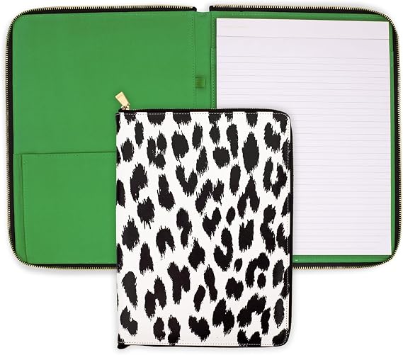 kate spade new york Leatherette Folio, Modern Leopard | 8.5" x 11" Faux Leather Notepad Zip Folio with Interior Pocket, Zipper Close, and Elastic Pen Loop