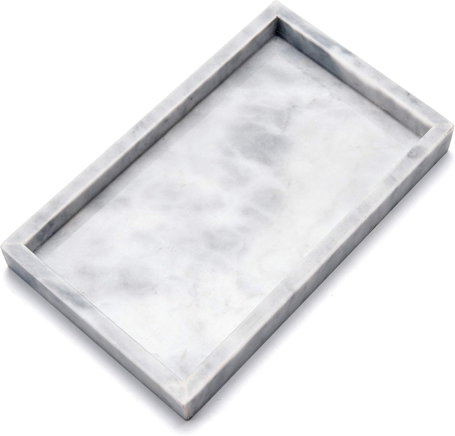 Noble Natural Marble Tray for DesktopKitchenVanityBathroom, Stone Organizer Tray for Coffee Table, Plate Holder for Tissues, Candles, Soap, Towel, Plant Cloud Gray, Large 12 x 8 x 1.25