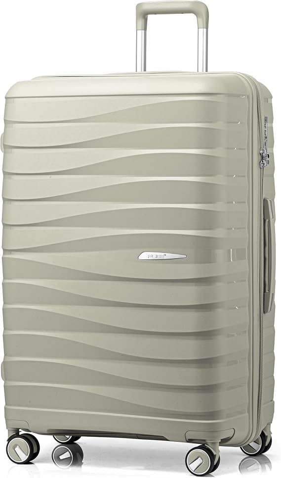 FLIEE Large Hard Shell Suitcase| Luggage | Lightweight Suitcase | Aluminum Telescopic Handle | TSA 3 Digit Combination Lock | 4 Dual Spinner Wheels. (Beige, Large 28'')
