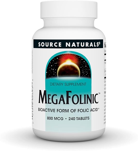 Source Naturals, MegaFolinic - 800 mcg - 240 Tablets | Bioactive Form of Folic Acid