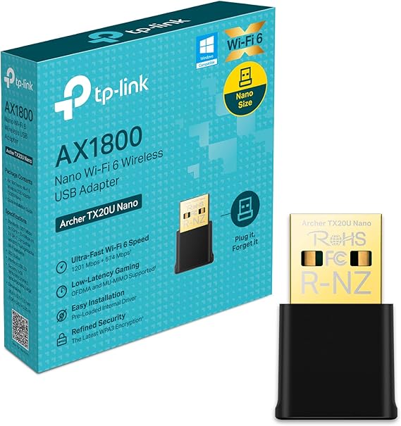 TP-Link Archer TX20U Nano, AX1800 Mbps, Çift Bant, MU-MIMO, USB 2.0, WPA3, Windows 10/11 Uyumlu, Wi-Fi 6 Nano USB Adaptör