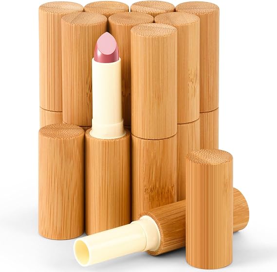 Natural Bamboo Lip Balm Tubes Empty 5ml/5g, Refillable Lipstick Containers with Lids, Leak-Proof DIY Makeup Tubes for Homemade Lip Gloss, Solid color, 9.1 cm x 1.9 cm x 1.9 cm, 10pcs Bamboo