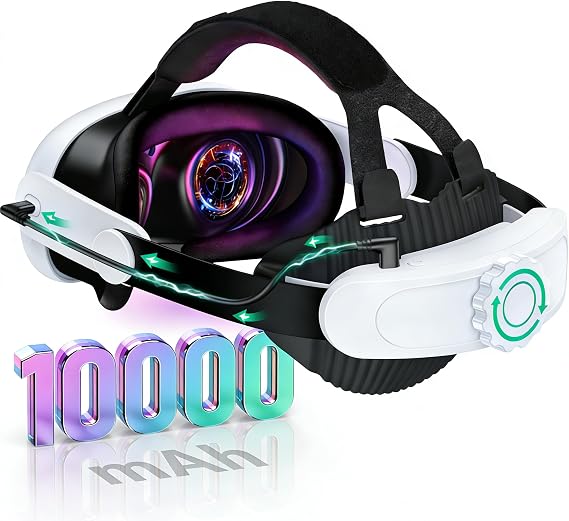 Battery Headstrap Compatible with Meta Quest 3S / 2/3 Head Strap with 10000mAh Battery Adjustable Elite VR Strap Compatible with Meta Quest 3 /3s / 2