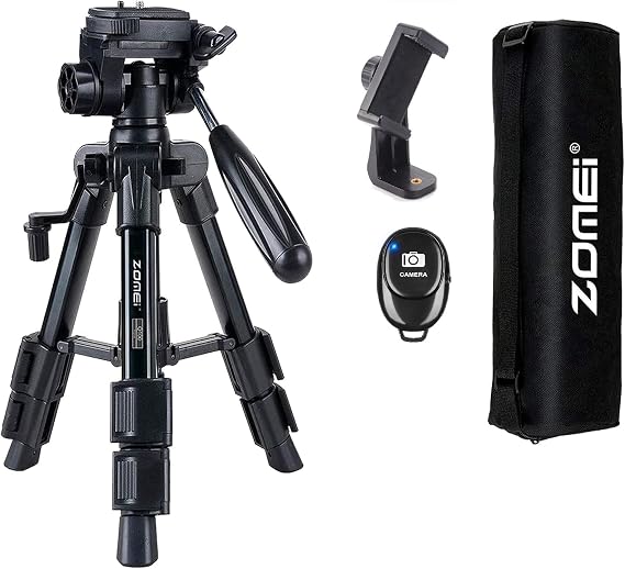 Coverzone Zomei Q100 Full Professional Tripod Quality Aluminum Portable Tripod Desktop Phone/Tablet Projection Tripod with Phone Holder and Bluetooth Control