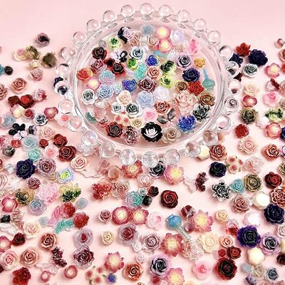150pcs 3D Camellias Rose Flower Nail Art Charms, Cute Flower Nail Charms for Acrylic Nails, Colorful Nail Flowers for Nails Charms Floral Nail Charm Resin Charms for Nails Design 3