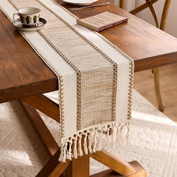 Gemseek Boho Table Runner 60 Inches Long, Rustic Farmhouse Table Runner