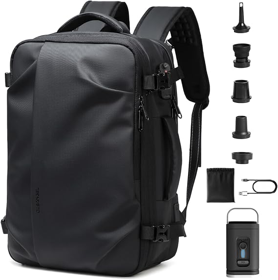 Cusangel vacuum compression backpack travel with Portable Electric Vac Pump,Vacpack,Pocket Air Pump, 45L Expandable 60L Airback (with Vacuum pump)