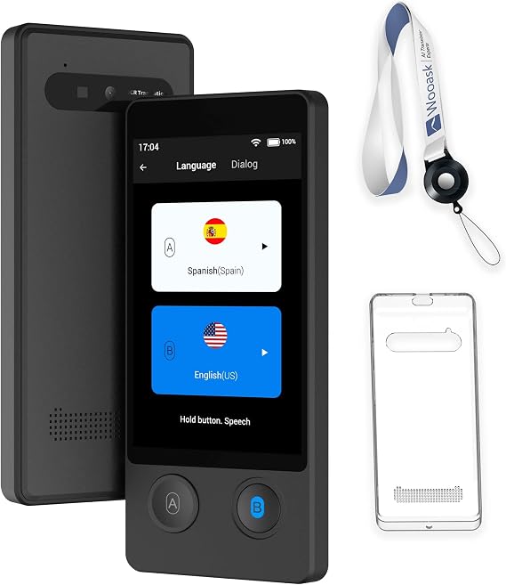Wooask Offline Translator Device W12 144 Languages 98% Accuracy 0.5s Instant Translation Ideal for Travel, Business, and Global Communication(with Lanyard and Protective Case) (Black)