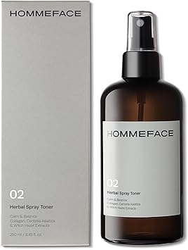 HOMMEFACE Mens Herbal Spray Face Toner - Alcohol-Free, Hydrating & Balancing Facial Mist - Korean Skincare Technology with Witch Hazel, CICA Extract, Hyaluronic Acid, 8.45 fl oz