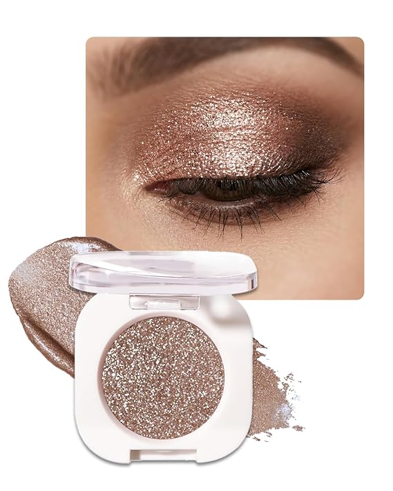 Glitter Eyeshadow Single, Ultra-Fine Sparkling Diamond Shimmer, Luminous Wet Look Effect, Long-Lasting Crease-Proof & Buildable Eye Shadow Topper, Brown Champagne