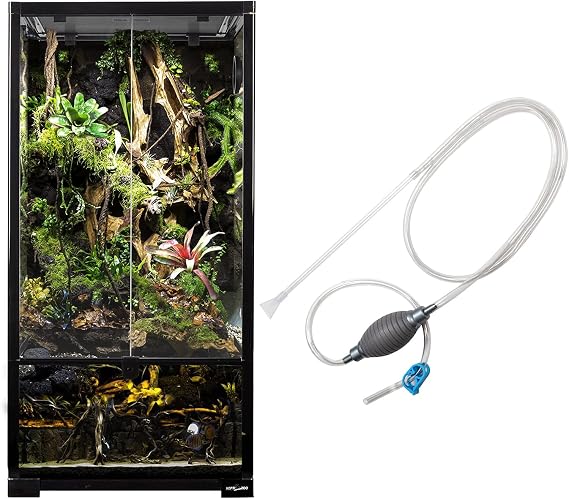 REPTI ZOO 50 Gallon Glass Terrarium Tank, Knock-Down Paludarium Large Terrarium 18x18 x 36, Bio Deep Base 10, Double Hinge Door, Siphon Gravel Cleaner Set Included