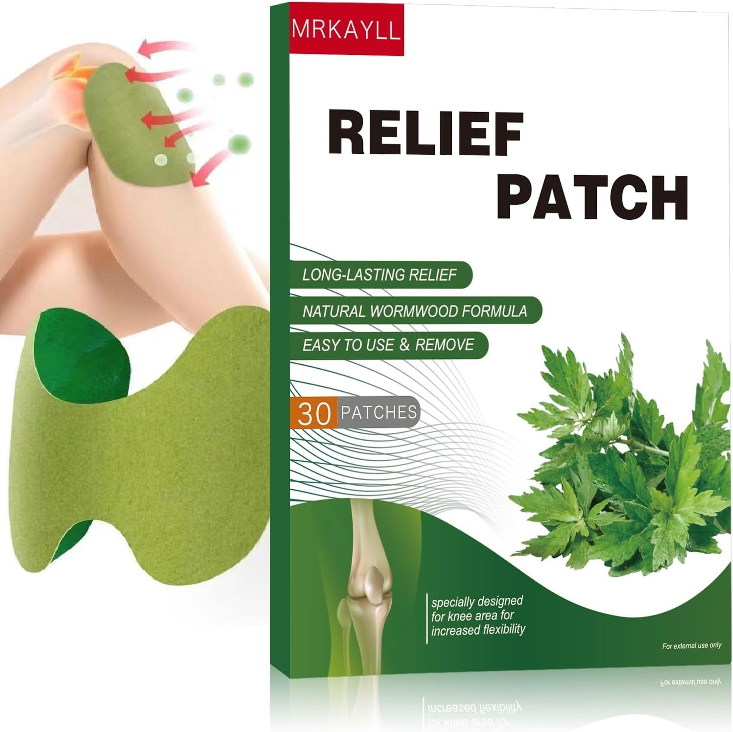 Glotao 30Pcs Herbal Knee Pain Relief Patches | Natural Wormwood Moxa Therapy for Joint & Muscle | Long-Lasting 72-Hour Support Neck, Back, Shoulder | Green