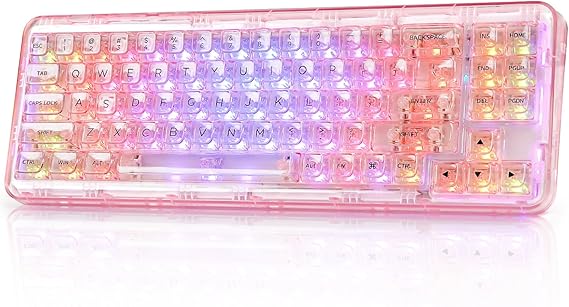 YUNZII X71 68% Wireless RGB Mechanical Keyboard (Pink,Crystal Ice Switch) | BT5.0/2.4G/USB-C,Transparent PC Keycaps,Hot Swappable Gasket Mount, RGB Backlight for Gaming, Win/Mac