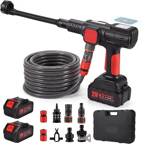 Cordless Portable Washer, 1200 PSI Max Brushless Motor, Hanheld Washer with 2x4.0Ah Batteries, LCD Display & 4 Gears, Direct Tap & Garden Hose, 7-in-1 Nozzle & Foam Cannon for Auto,Patio, Siding