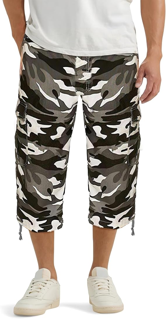 Mens Camouflage Shorts Elasticated Waist 3/4 Cargo Combat Pocket Summer Trousers