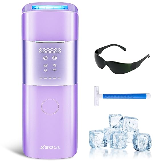 Xsoul Laser Hair Removal with Sapphire 5C Ice Cooling, Painless & Permanent IPL Laser Hair Device for Women Men, 2 Modes, 5 Levels, 999,999 Flashes, at Home Hair Remover for Bikini, Armpit & Face