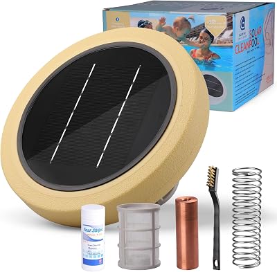 Solar Pool Ionizer for Above Ground, Floating Copper Pool Cleaner, Up to 40,000 Gallons, Swimming Pools Water Cleaner for in-ground Pools and spas Yellow