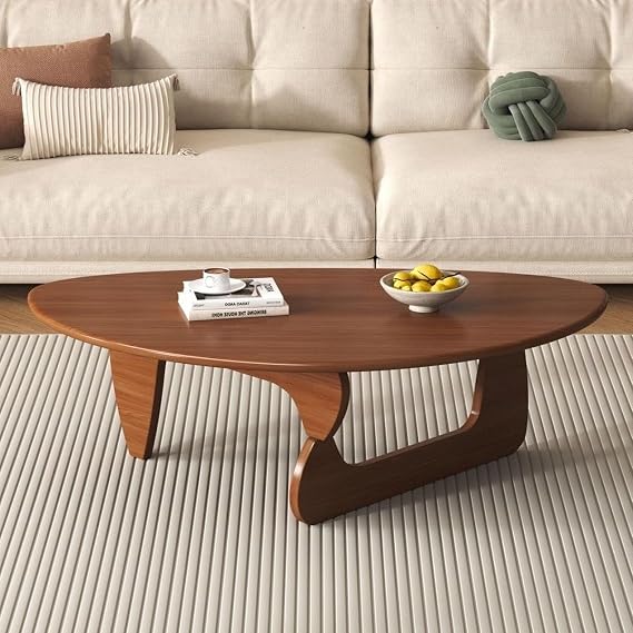 Mid Century Modern Triangle Coffee Table,Solid Wood Center Table for Small Living Room,Modern Contemporary Coffee Tables,Farmhouse Accent Center Tables for Small Spaces,Walnut,110 * 78cm