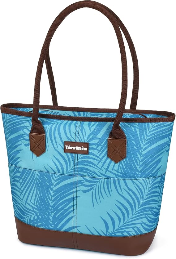 Kato Tirrinia Insulated Lunch Bags for Women, Fashionable Picnic Tote Bag, Leakproof Cooler Bag for Work School Picnic Camping Beach, Blue Leaf