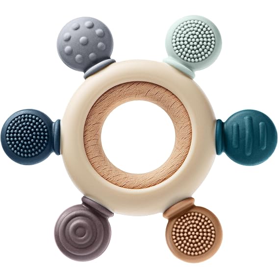 Baby Teething Toys for 0-6 6-12 Months, BPA Free Silicone Hand Teether Ring