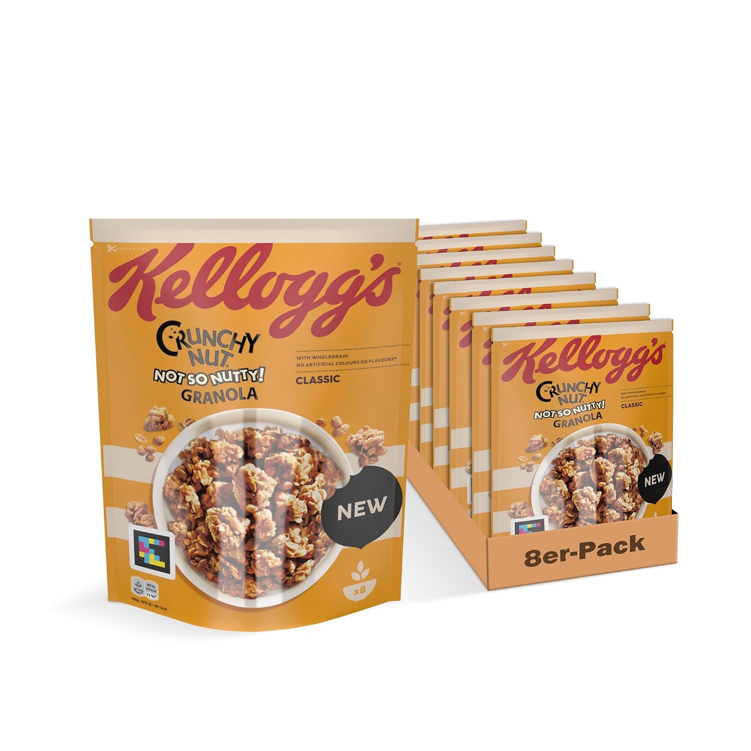 Kelloggs Crunchy Nut Granola Classic 8 x 380 g – Crisp Oatmeal Muesli – Whole Grain Granola Without Artificial Paints and Flavors