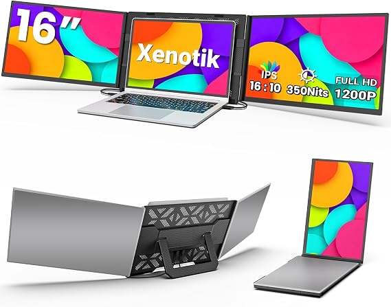 16" Laptop Screen Extender, 1200P FHD Ultra-Slim Triple Portable Monitor