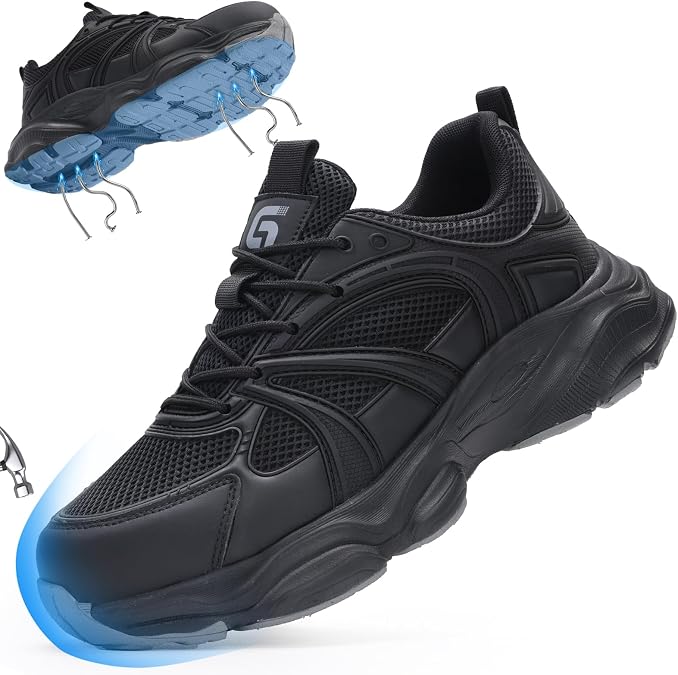 GUYISA Steel Toe Shoes for Men Puncture-Resistant Work Shoes for Warehouse | Steel Toe, 4 MM Kevlar Midsole, Breathable Mesh Upper, Soft Outsole and Cushioned Insole for Lightweight All-day Comfort