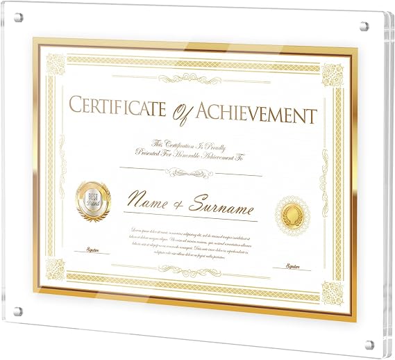 Clear Acrylic Picture Frame, Fits 8.5x11 8x10 Magnetic Wall Display | No Drill Wall Mounted Photo Frames, Self Adhesive Certificate Diploma Frames,for Poster Artworks, Full Frame-9x11.6 Inch
