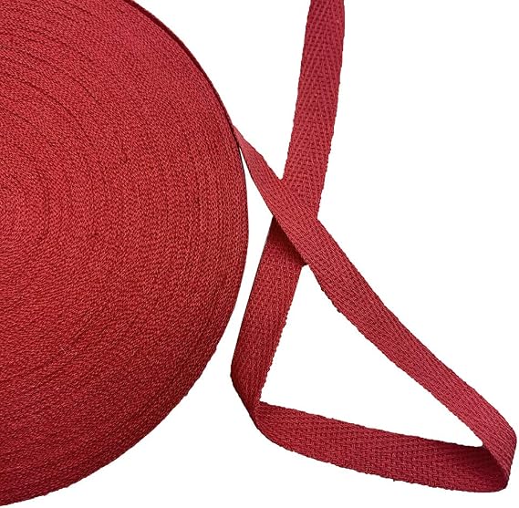 10mm Belting Webbing Twill Tape Ribbon Herringbone Natural Cotton Webbing 15 Yard (Red, 10mm)