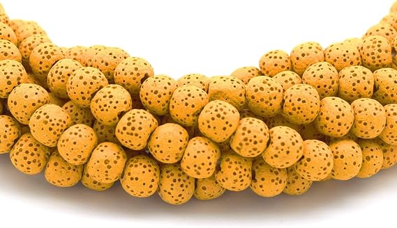 | Mustard Yellow Round 8mm Lava Beads for Jewelry Making | Semi Precious Stone | Dragon Stone Gemstone Beads | Natural Beads for Bracelets and Bracelet Making
