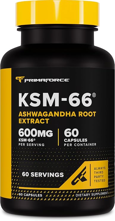Primaforce KSM-66 Ashwagandha Root Extract (600mg) 60 Veggie Capsules - 5% Withanolides with BioPerine