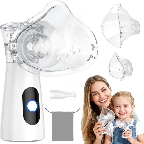 YOHOOLYO Portable Ultrasonic Nebuliser, 25 dB Pocket-Sized Design, Suitable for Home and Travel, USB-C Rrechargeable,with Adult and Child Nebuliser Face Nasks and Mouthpiece for Coughs,Colds,Nasal
