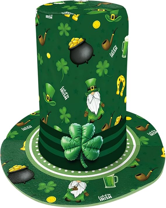 Xuan2Xuan3 St. Patrick's Day Green Leprechaun Top Hat Shamrocks Irish Festive Four-Leaf Clover Sparkle Costume Top Hat Tree Topper