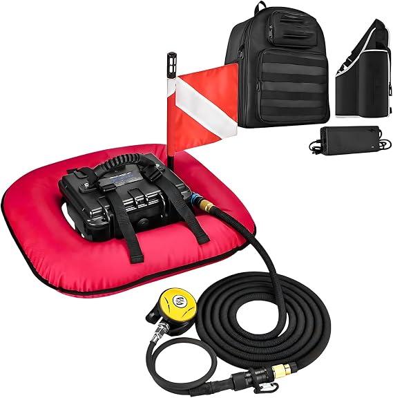 Scuba Diving Ventilator System, Diving Equipment Diving Toys Floating Air Pump, with Telescopic Pipe & Breathing Regulator, Maximum Diving Depth 33ft, for Underwater Snorkeling Red-Basic