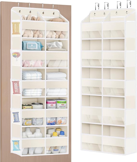 KEEGH 5 Tiers Over the Door Organizer, Large Hanging Door Organizer, Beige | Easy Installation, 10 Mesh Side Pockets, 10 Compartments, Door Organizer Hanging for Bedroom, Nursery, Bathroom and Pantry