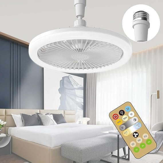 LINNIW Ceiling Fan with LED Lights,E27 30W Noiseless Ceiling Lamp with Fan and Remote,1/2/4H Timing,3 Color Dimmable LED,3 Speeds Led Ceiling Fans for Bedroom Living Room Dorm