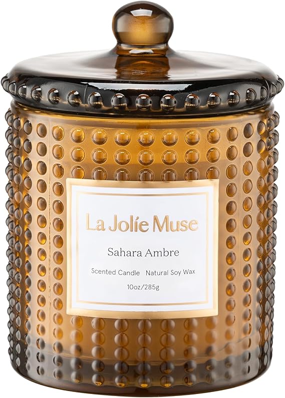 LA JOLIE MUSE Sahara Amber Scented Candles for Home | Non Toxic Natural Soy | Luxury Decorative Large Jar Candle | Gifts for Women & Men | Bergamot Musk | 55 Hrs