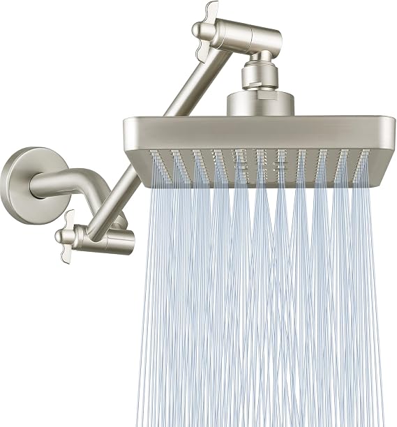 High Pressure Rain Shower Head with 11" Extension Arm - Square High Flow Rain Shower Head - Luxury Modern Look - Pressure Boosting (Brushed Nickel)
