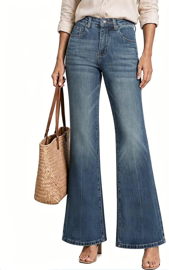 High Waisted Bell Bottom Jeans for Women Stretchy Flare Bootcut Pants | Stretch denim, Tummy-control, High rise, Fitted hips, Flared leg, Classic 5-pockets, For everyday wear