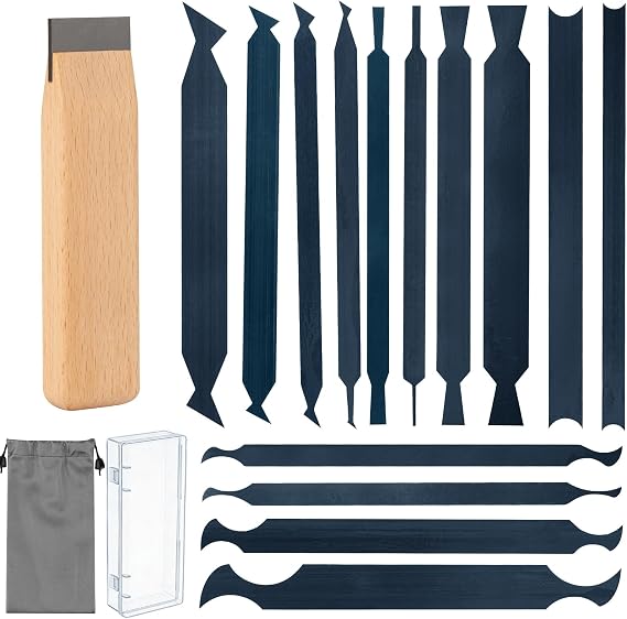 15 Pcs Cabinet Scraper Card and Woodworking Burnisher Tool | Multi Shaped Scraper Suitable for Fine Various Small Space and Small-Sized Tasks, Bevel Knife Deburring for Wood Finishing