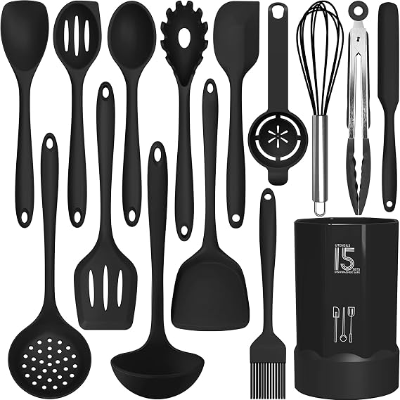 AOTHOD Silicone Cooking Utensils Set - 446F Heat Resistant Kitchen Utensils,Turner Tongs,Spatula,Spoon,Brush,Whisk,Kitchen Utensil Gadgets Tools Set for Nonstick Cookware,Dishwasher Safe BPA Free