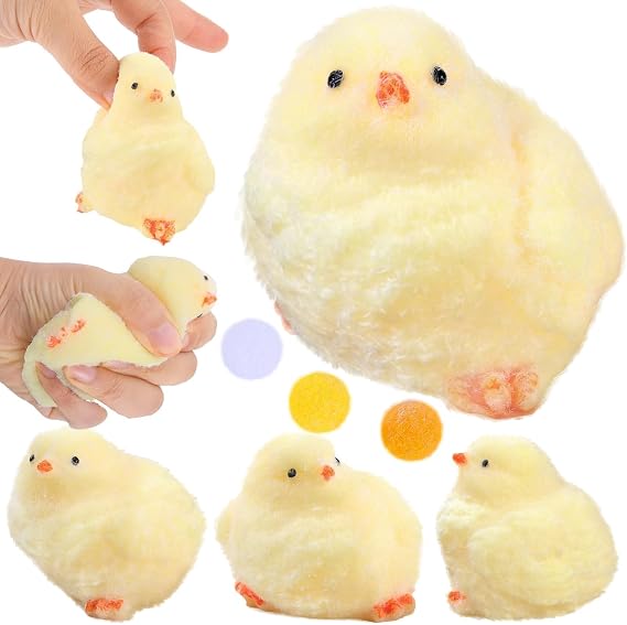 4 Pack Handmade Chick Taba Squishies Toys Ultra Soft Chick Squeeze Fidget Toys for Stress Relief Pinch Kawaii Family Sticky Squishies Toys Easter Stuffers