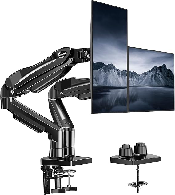 HUANUO Dual Monitor Stand, Fully Adjustable Gaming Monitor Desk Mount for 1327 Computer Screens, Full Motion VESA 75x75/100x100 with C-Clamp & Grommet Base, Each Arm Holds 4.4 to 19.8 lbs