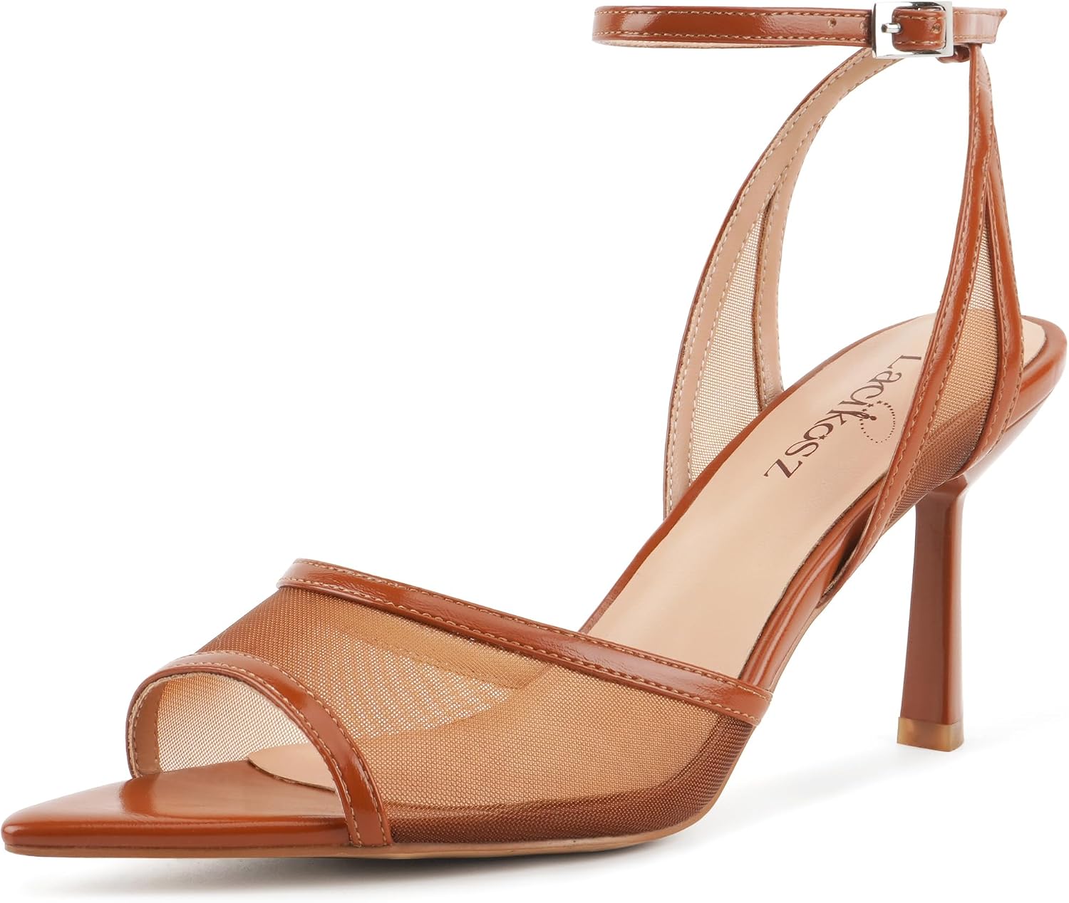 Womens Mesh High Heels Sandals Pointed Open Toe Ankle Buckle Strap Stiletto Heels Dress Wedding Shoes