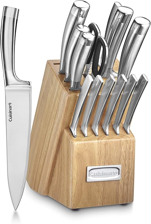 CUISINART Block Knife Set, 15pc Cutlery Knife Set with Steel Blades for Precise Cutting , Lightweight, Stainless Steel, Durable & Dishwasher Safe, C99SS-15P