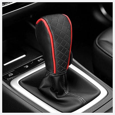 Car Gear Shift Cover,PU Leather Gear Shift Knob Cover with Diamond Pattern Design for Car Decoration,Anti-Slip & Anti-Scratch Automotive Interior Accessories Stick Shift Cover BlackRed