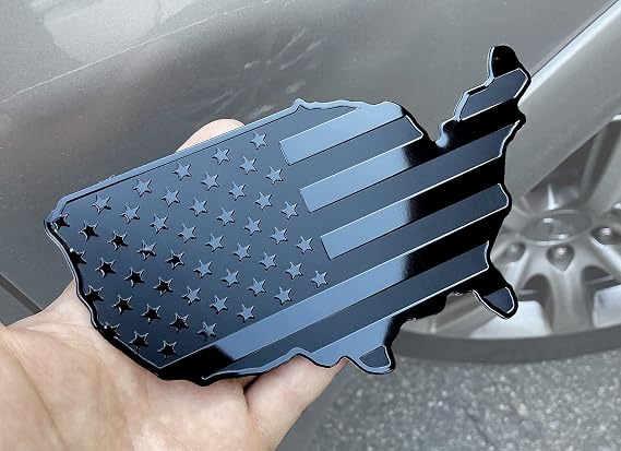 MULL USA Black Flag Map Auto Fender Emblem for Cars Trucks Laptop Wall (Black, 7"x4")