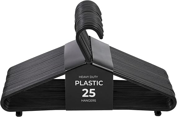 Roe Tenpo Coat Hangers, 25 Pack, Black | Adult Plastic Clothes Hangers for Clothes | Durable & Lightweight | Non-Slip, Space-Saving Design for Shirts, Jackets, Trousers & More (25 Pack)