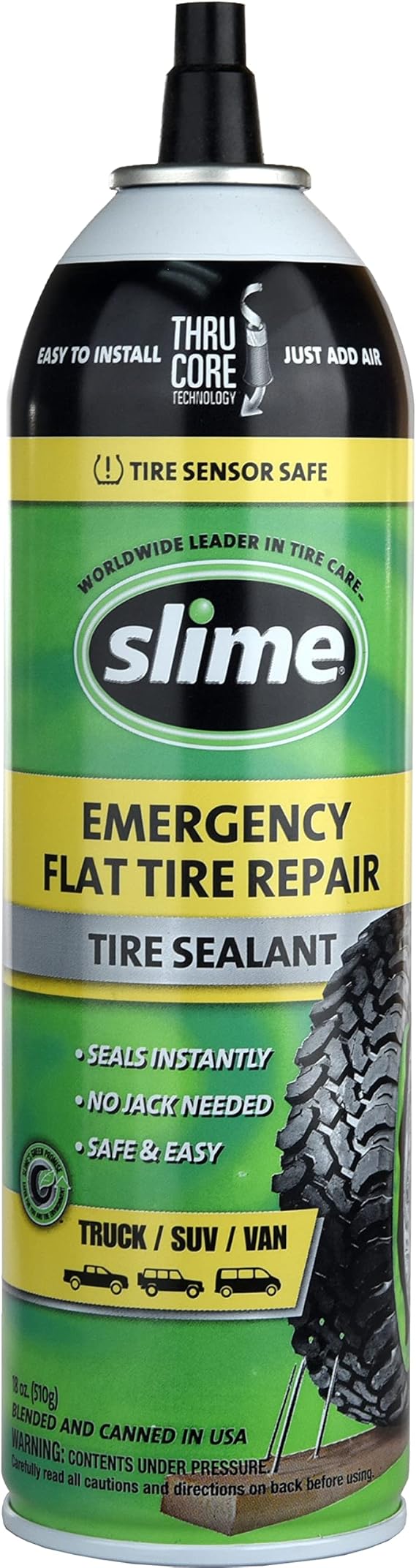 Slime 60187 Flat Tire Puncture Repair Sealant, Emergency Repair for Highway Vehicles, Suitable for Cars/Trailers, Non-Toxic, eco-Friendly, 18oz